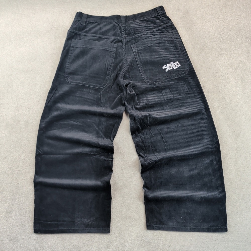 Solo Jeans 34 Mens Black Corduroy Baggy Wide Leg Skater Pants Vintage 90s USA